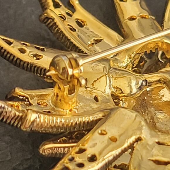 Starburst Brooch Pin Gold Tone Brown and White Rhinestones - Picture 7 of 9